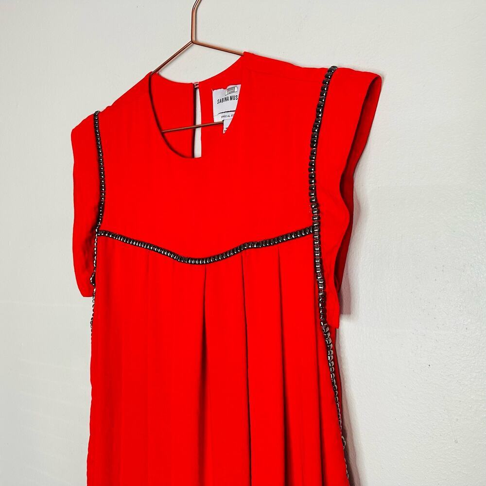 SABINA MUSAYEV Women's Luby Red Gunmetal Beading Shift Mini Dress Size Small - Picture 4 of 11